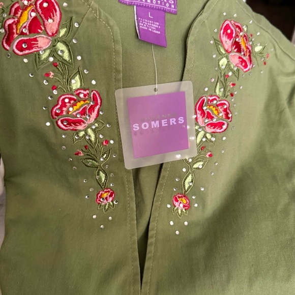 Suzanne Somers Green Jacket with Floral Embroidery Size Large NWT - Picture 5 of 5